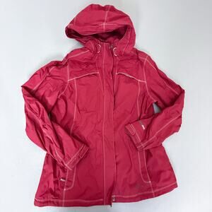 Eddie Bauer WeatherEdge Hooded Rain Jacket XL Pink Waterproof Nylon Coat